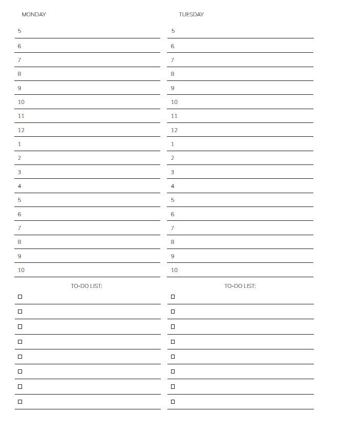 Daily planning pages