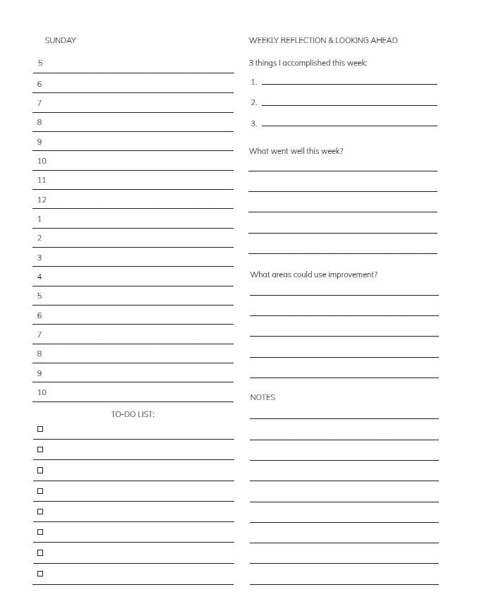 Daily planning pages